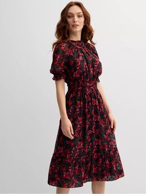 Draper James Black Red Pink Floral Midi Dress Romantic Party Wedding Pockets XL